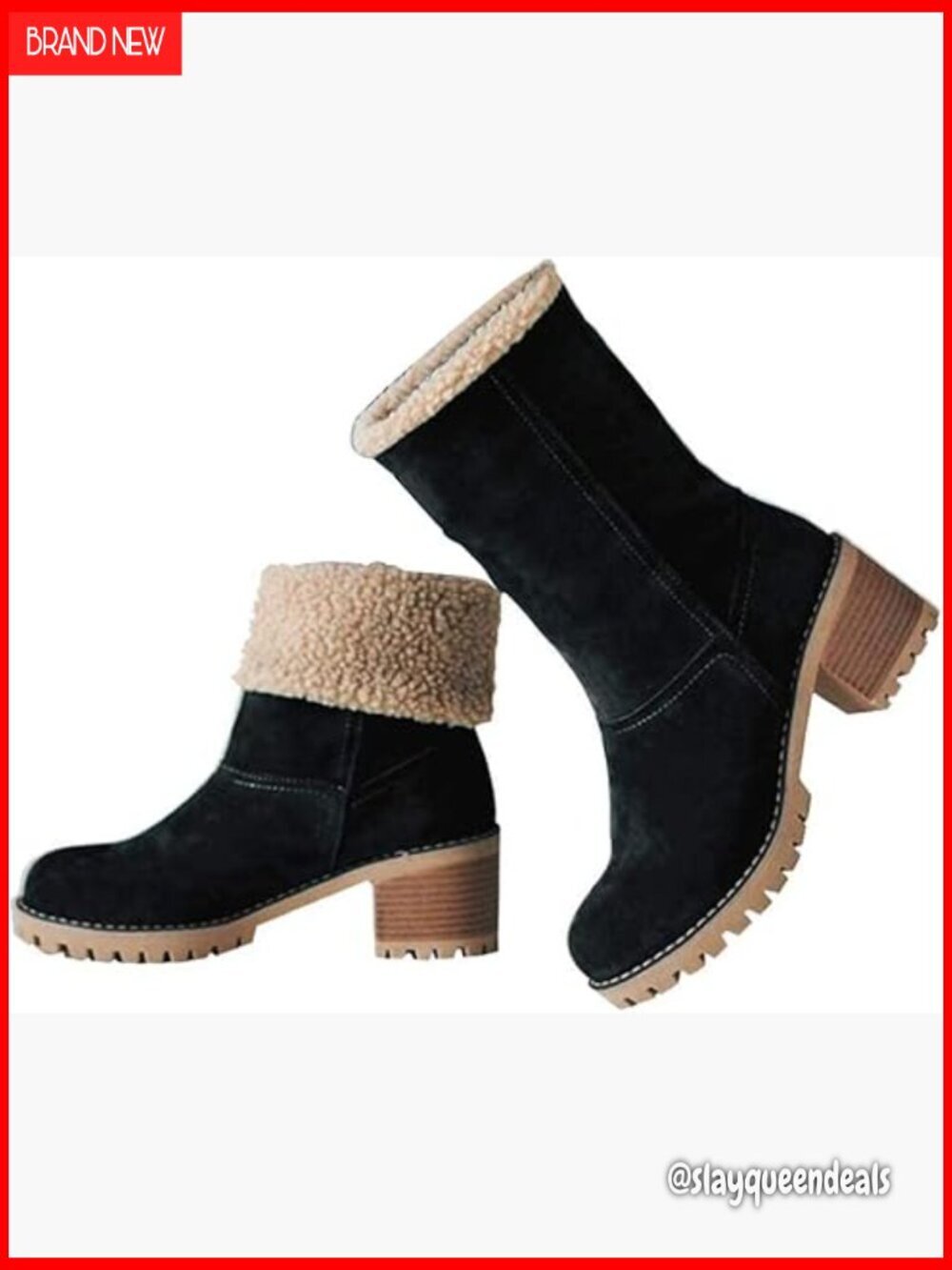 Slip On Mid Heel Winter Boots, Faux Suede Ankle Boots, Waterproof Snow Shoes
